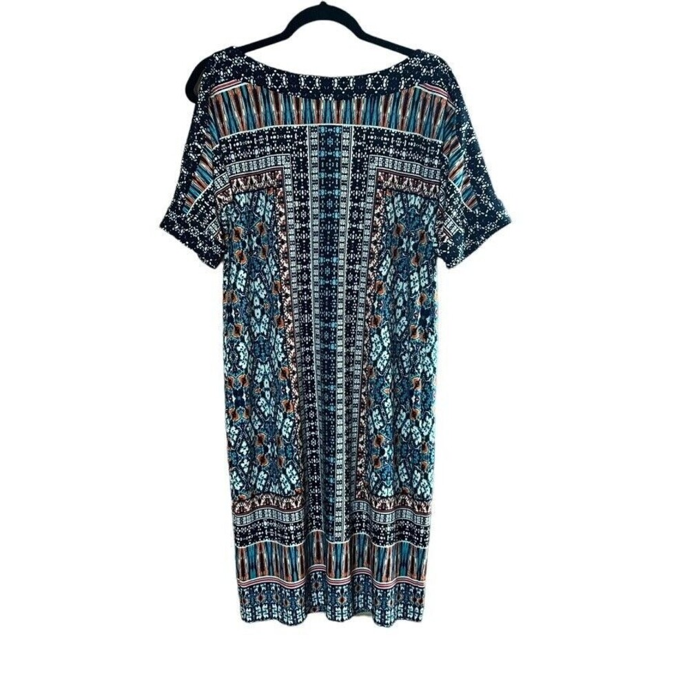 Chico's Cold-Shoulder Geometric Print Midi Shift Dress Size 1 (M/8) EUC